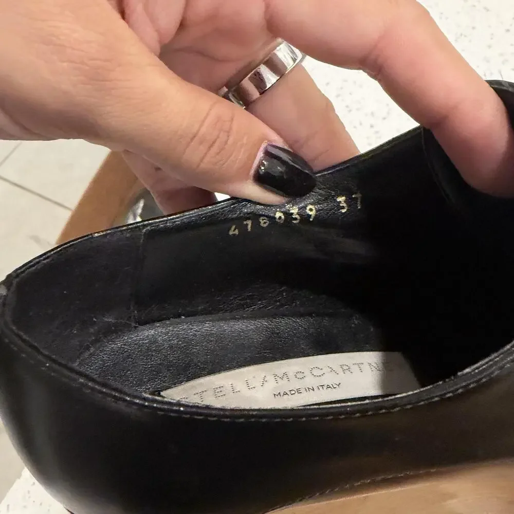 Stella McCartney Heels 7 Elyse Platform Wedge Square Toe Black Office Chic Italy